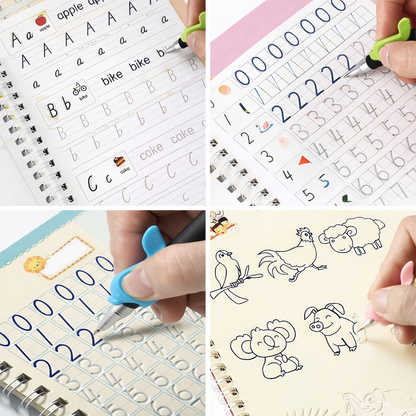 Relivica™ Little Writers Learning Kit (4 Books,1 Pen,1 Grip,10 Refill)
